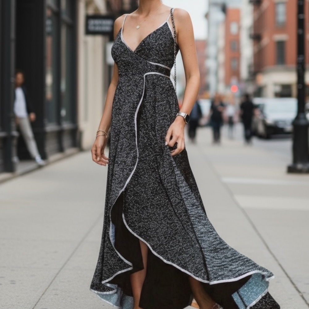 NEW Anthropologie Hutch Dalmatian Print Farrah True Wrap Maxi Dress SZ S